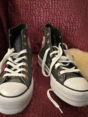 Converse High Top Platform Sneakers in Black Glitter
